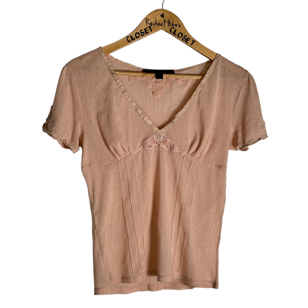 Womens Express Design Studio Vintage Blush Empire Boho Romantic top Shirt Large